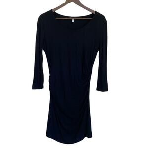 MNG by Mango Black Rouched Long Sleeve Dress - Medium